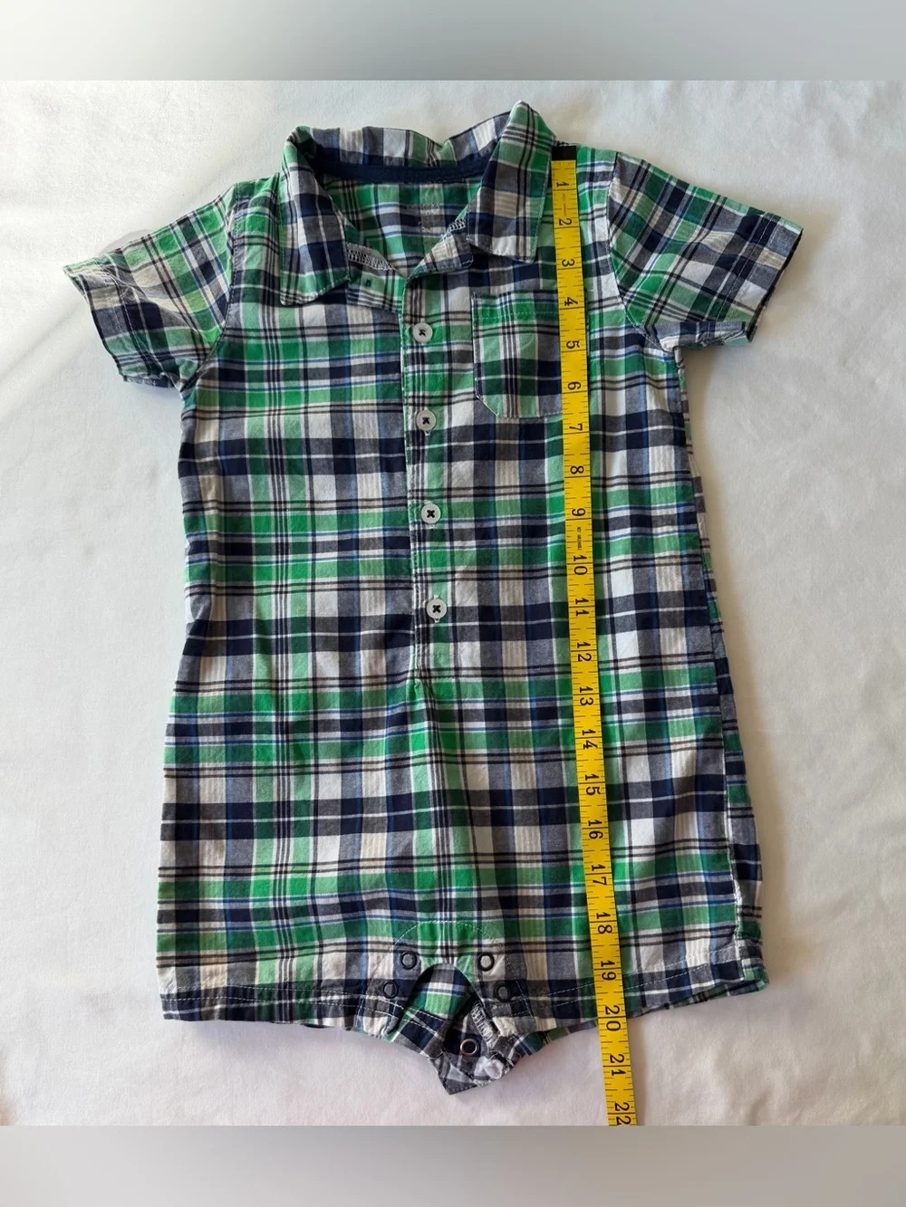 Carter’s Super-Fun Green & Blue Plaid Button Up Romper Toddler Size 24M